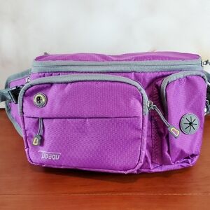 Purple Crossbody Bag with Multiple Compartments